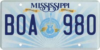 MS license plate BOA980