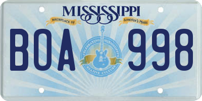 MS license plate BOA998