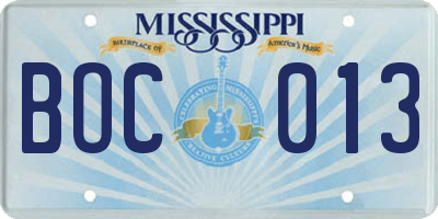 MS license plate BOC013