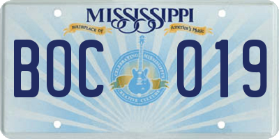 MS license plate BOC019