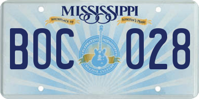 MS license plate BOC028