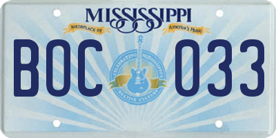 MS license plate BOC033