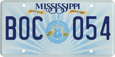 MS license plate BOC054