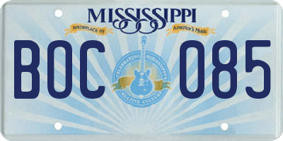 MS license plate BOC085