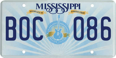MS license plate BOC086