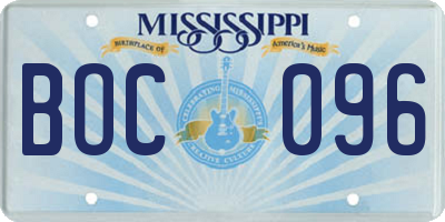 MS license plate BOC096
