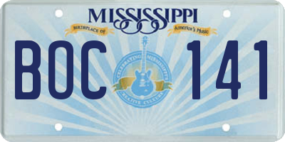 MS license plate BOC141