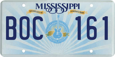MS license plate BOC161