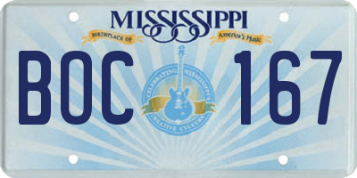 MS license plate BOC167