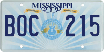 MS license plate BOC215