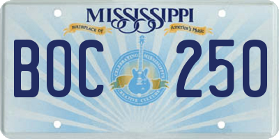MS license plate BOC250