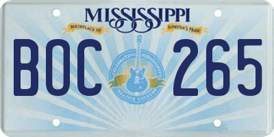 MS license plate BOC265