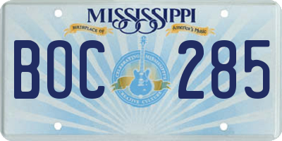 MS license plate BOC285