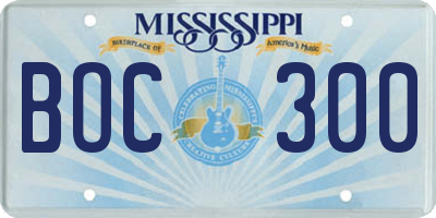 MS license plate BOC300