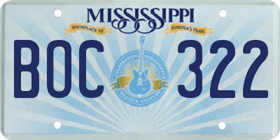MS license plate BOC322