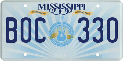 MS license plate BOC330