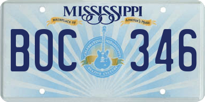 MS license plate BOC346