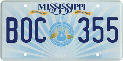 MS license plate BOC355