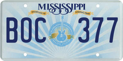MS license plate BOC377