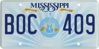 MS license plate BOC409