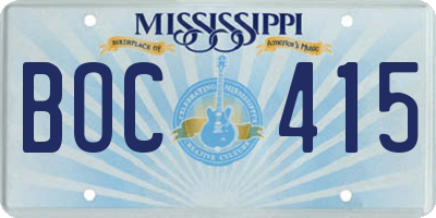 MS license plate BOC415