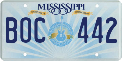 MS license plate BOC442