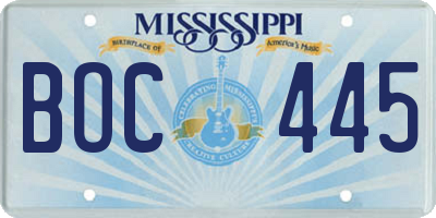 MS license plate BOC445