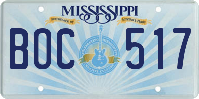 MS license plate BOC517