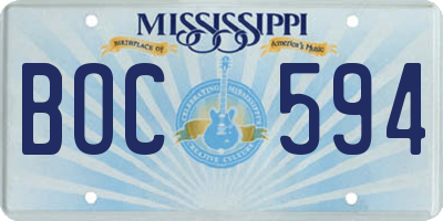 MS license plate BOC594