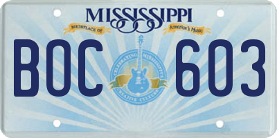 MS license plate BOC603