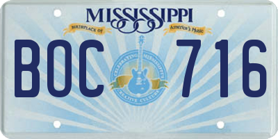 MS license plate BOC716