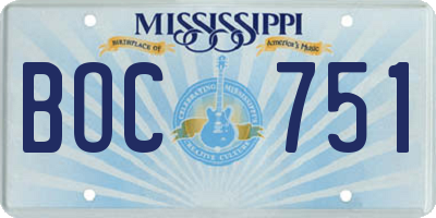 MS license plate BOC751