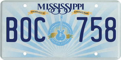 MS license plate BOC758