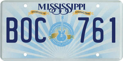 MS license plate BOC761