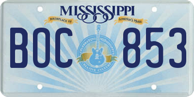 MS license plate BOC853