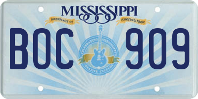 MS license plate BOC909