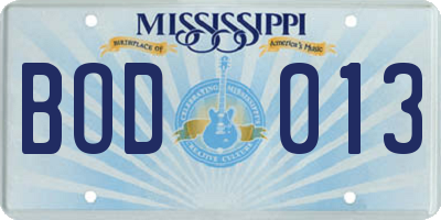 MS license plate BOD013