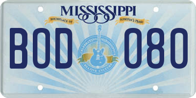 MS license plate BOD080