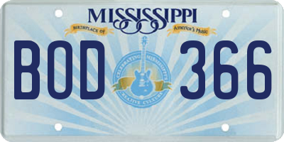 MS license plate BOD366