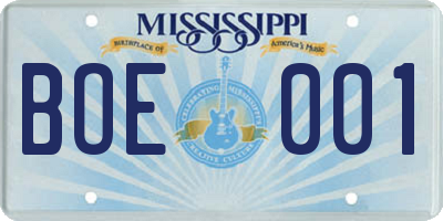 MS license plate BOE001