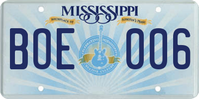 MS license plate BOE006
