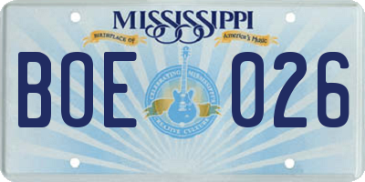 MS license plate BOE026