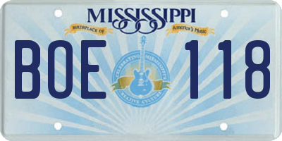 MS license plate BOE118