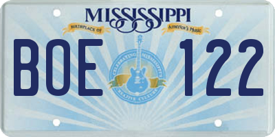 MS license plate BOE122