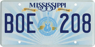 MS license plate BOE208