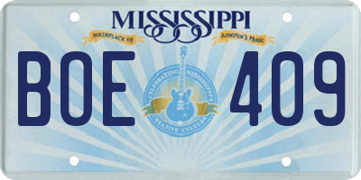 MS license plate BOE409