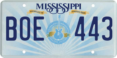 MS license plate BOE443