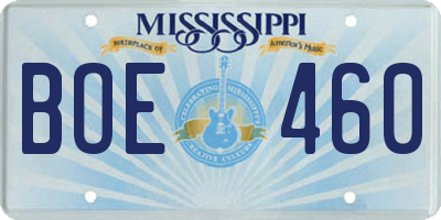 MS license plate BOE460