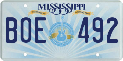 MS license plate BOE492