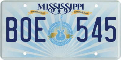 MS license plate BOE545